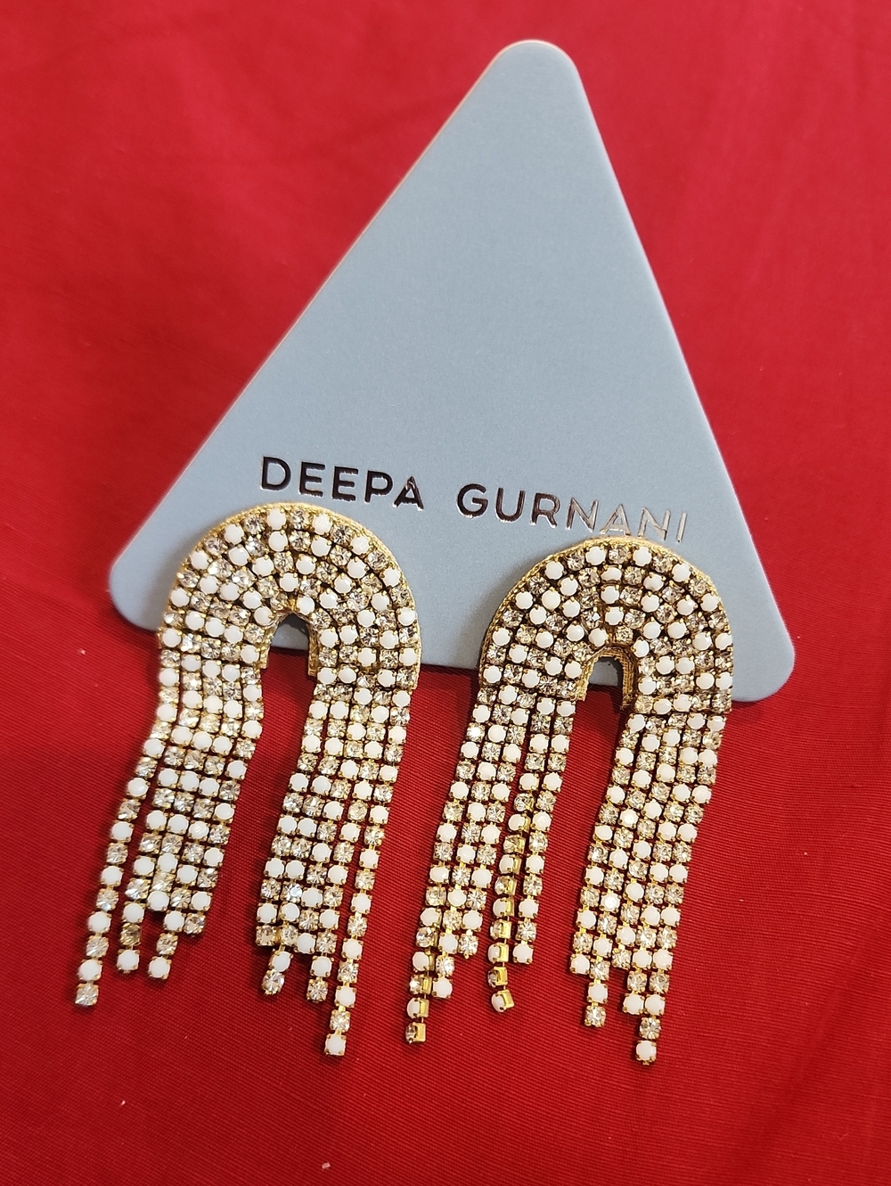 Deepa Gurnani Handmade Warren Designer Crystal Cascade Fringe Earrings